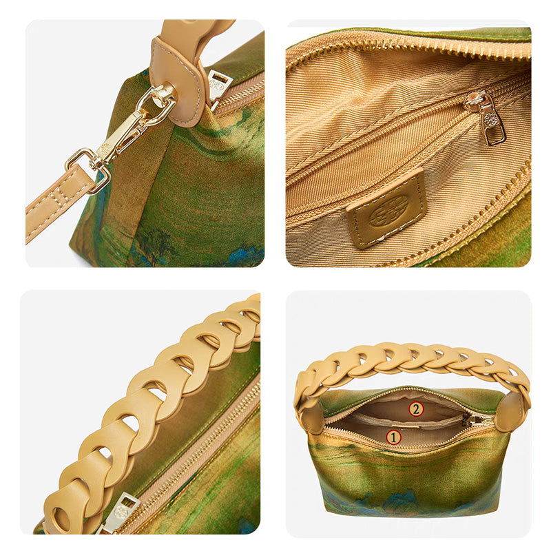 Chinese Painting Xiangyunsha Silk Shoulder Bag Designer Handbag - SinoCultural -- P170083