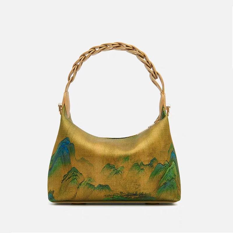Chinese Painting Xiangyunsha Silk Shoulder Bag Designer Handbag - SinoCultural -- P170083