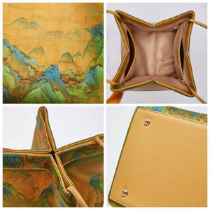 Chinese Painting Mulberry Silk Bucket Bag Vintage Handbag - SinoCultural -- P17062005-2