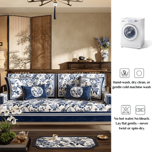 Chinoiserie Vintage Blue and White Flowers and Birds Sofa Slipcover - SinoCultural -- S0C004A9090