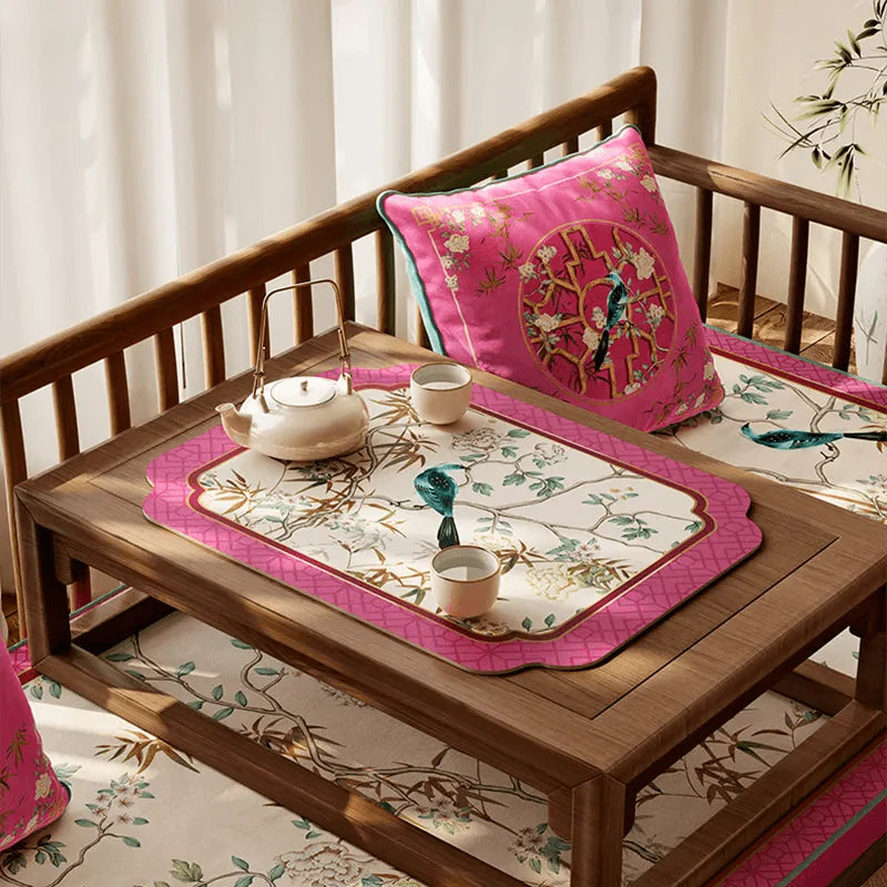 Chinoiserie Retro Pink Floral Bird Kitchen Drain Mat - SinoCultural -- TM065A3040