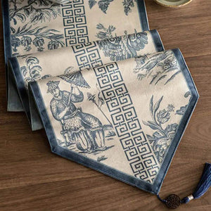 Chinoiserie Blue and White Simplicity Romantic Table Runner - SinoCultural -- TR024BW160