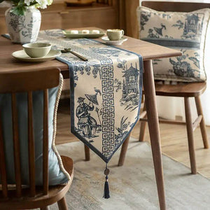 Chinoiserie Blue and White Simplicity Romantic Table Runner - SinoCultural -- TR024BW160