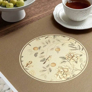 2-Piece Chinoiserie Country-style Leather Washable Placemats - SinoCultural -- TM029A30