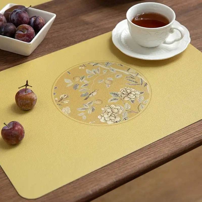 2-Piece Chinoiserie Country-style Leather Washable Placemats - SinoCultural -- TM029A30
