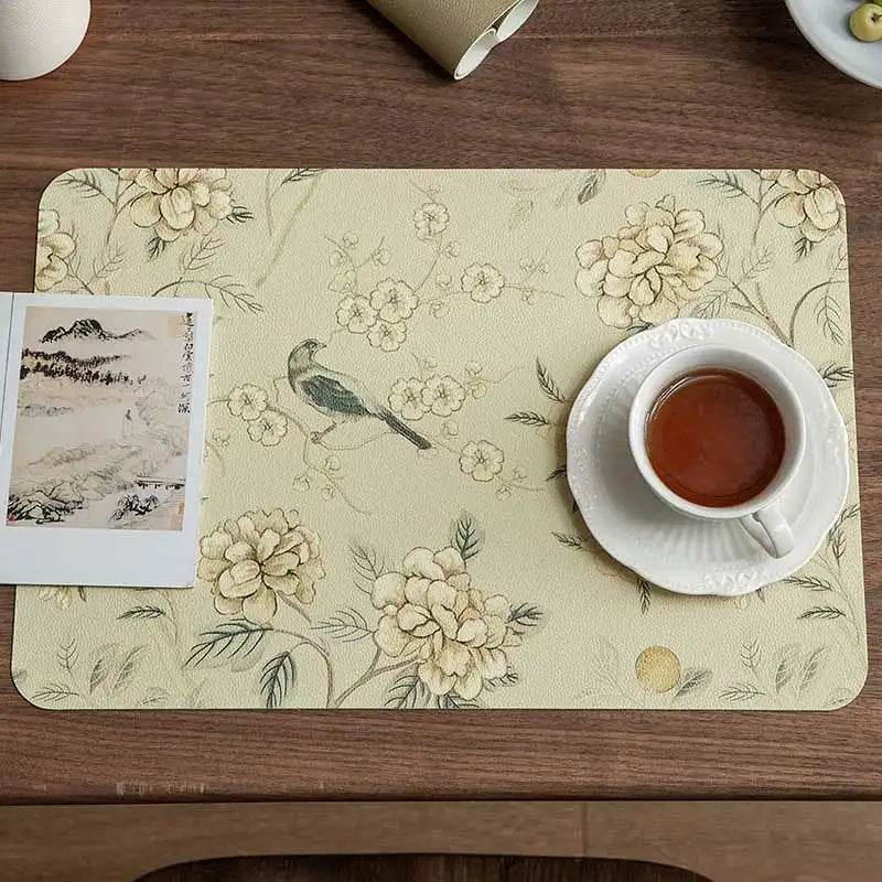 2-Piece Chinoiserie Country-style Leather Washable Placemats - SinoCultural -- TM029A30
