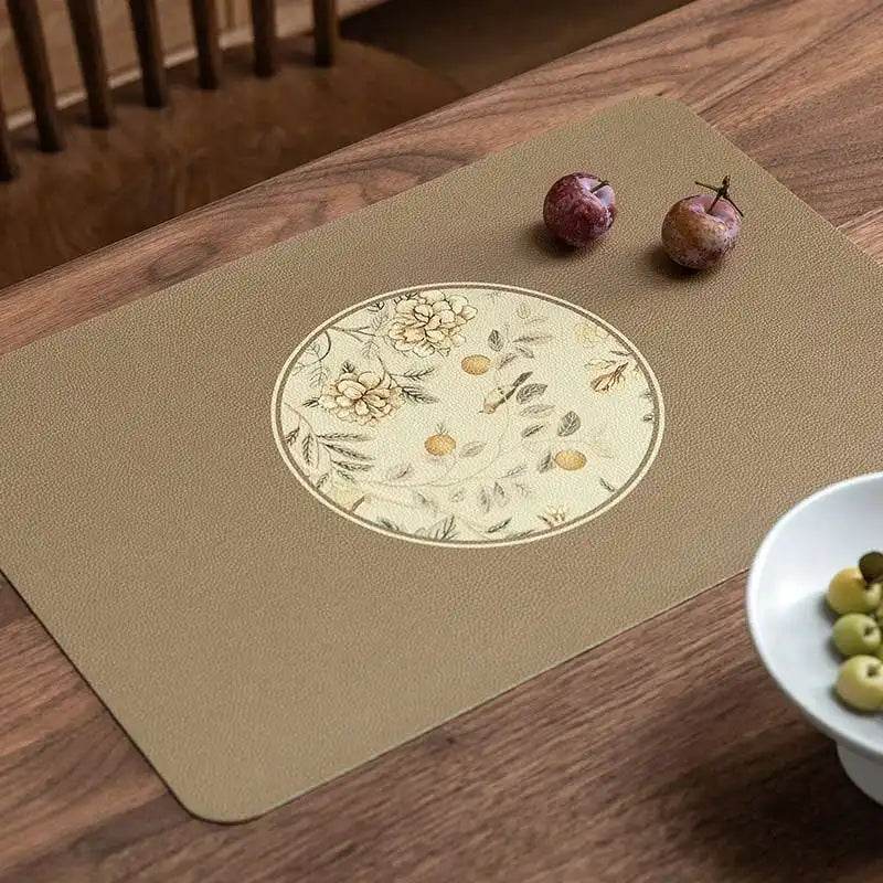 2-Piece Chinoiserie Country-style Leather Washable Placemats - SinoCultural -- TM029A30
