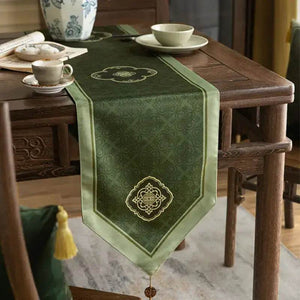 Chinoiserie Dark Green Elegance Table Runner - SinoCultural -- TR023GN160