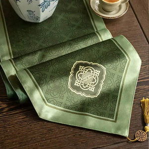 Chinoiserie Dark Green Elegance Table Runner - SinoCultural -- TR023GN160
