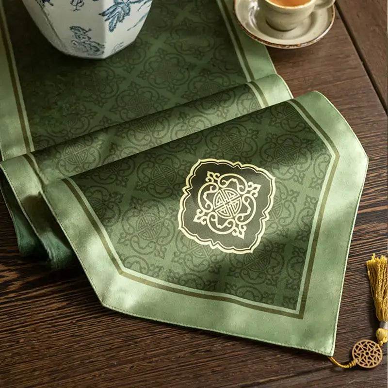 Chinoiserie Dark Green Elegance Table Runner - SinoCultural -- TR023GN160