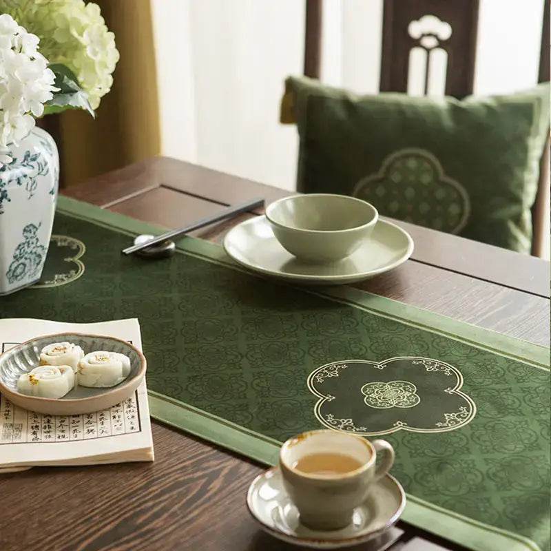Chinoiserie Dark Green Elegance Table Runner - SinoCultural -- TR023GN160