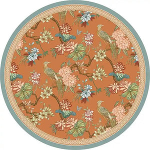 Chinoiserie Orange Mountain Hydrangea Round Leather Table Mat - SinoCultural -- TM034A50