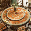 Chinoiserie Orange Mountain Hydrangea Round Leather Table Mat - SinoCultural -- TM034A50