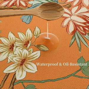 Custom Size Chinoiserie Mountain Hydrangea Wash-Free Leather Table Mat - SinoCultural -- TM002A240100