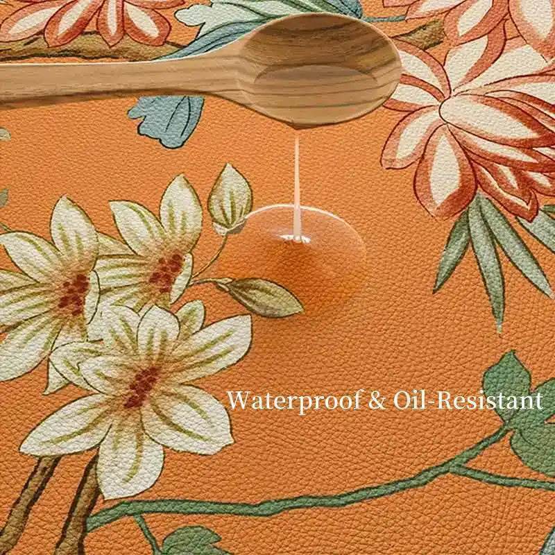Custom Size Chinoiserie Mountain Hydrangea Wash-Free Leather Table Mat - SinoCultural -- TM002A240100
