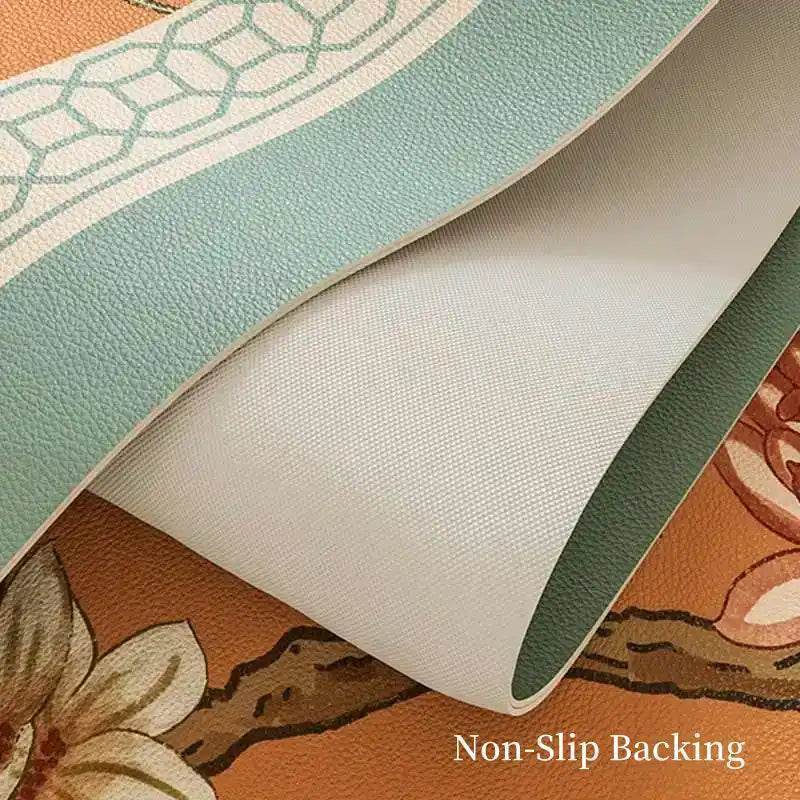 Custom Size Chinoiserie Mountain Hydrangea Wash-Free Leather Table Mat - SinoCultural -- TM002A240100