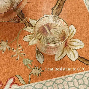 Custom Size Chinoiserie Mountain Hydrangea Wash-Free Leather Table Mat - SinoCultural -- TM002A240100