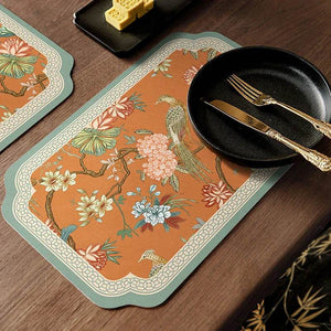 2-Piece Chinoiserie Mountain Hydrangea Leather Washable Placemat - SinoCultural -- TM015A3045