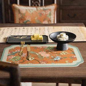 2-Piece Chinoiserie Mountain Hydrangea Leather Washable Placemat - SinoCultural -- TM015A3045