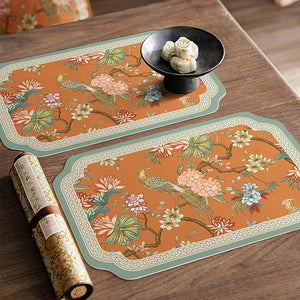 2-Piece Chinoiserie Mountain Hydrangea Leather Washable Placemat - SinoCultural -- TM015A3045