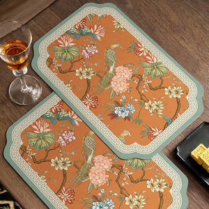 2-Piece Chinoiserie Mountain Hydrangea Leather Washable Placemat - SinoCultural -- TM015A3045