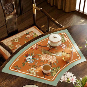 2-Piese Chinoiserie Mountain Hydrangea Round Table Fan-shaped Placemat - SinoCultural -- TM021A46