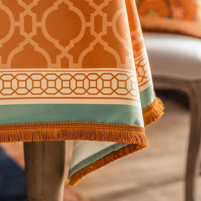 Chinoiserie Orange Mountain Hydrangea Rectangle Tablecloth - SinoCultural -- TC009Y85