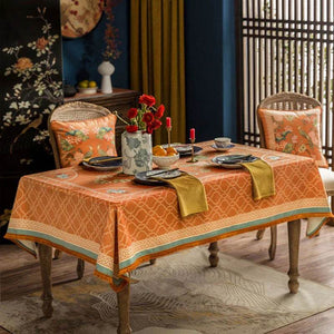 Chinoiserie Orange Mountain Hydrangea Rectangle Tablecloth - SinoCultural -- TC009Y85