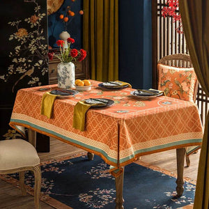 Chinoiserie Orange Mountain Hydrangea Rectangle Tablecloth - SinoCultural -- TC009Y85