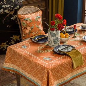 Chinoiserie Orange Mountain Hydrangea Rectangle Tablecloth - SinoCultural -- TC009Y85