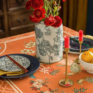 Chinoiserie Orange Mountain Hydrangea Rectangle Tablecloth - SinoCultural -- TC009Y85