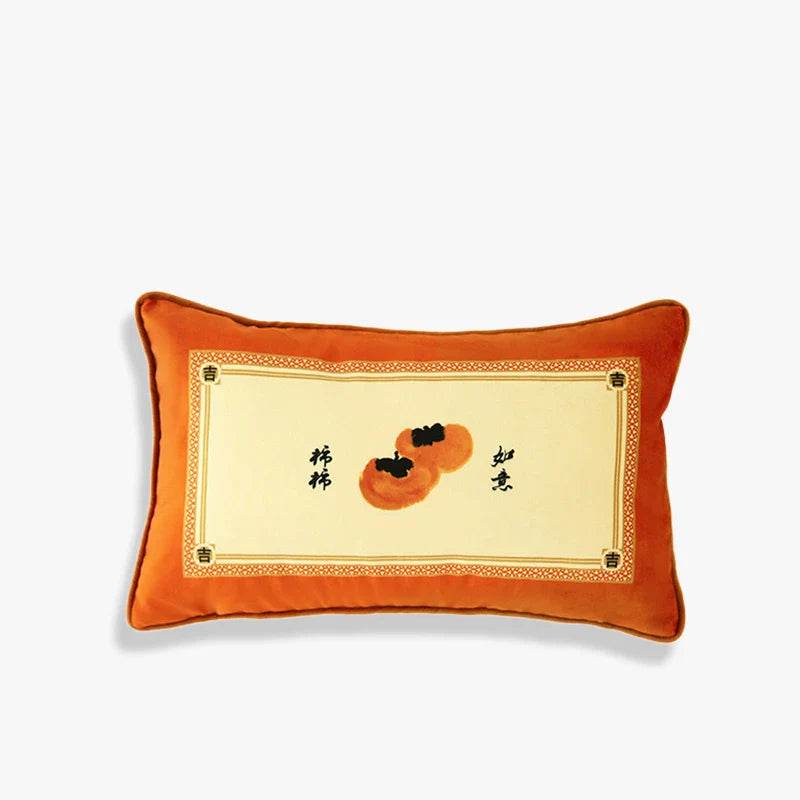 Chinoiserie Orange Throw Pillow Cushion Persimmons Blessings - SinoCultural -- SJZBZ034A01