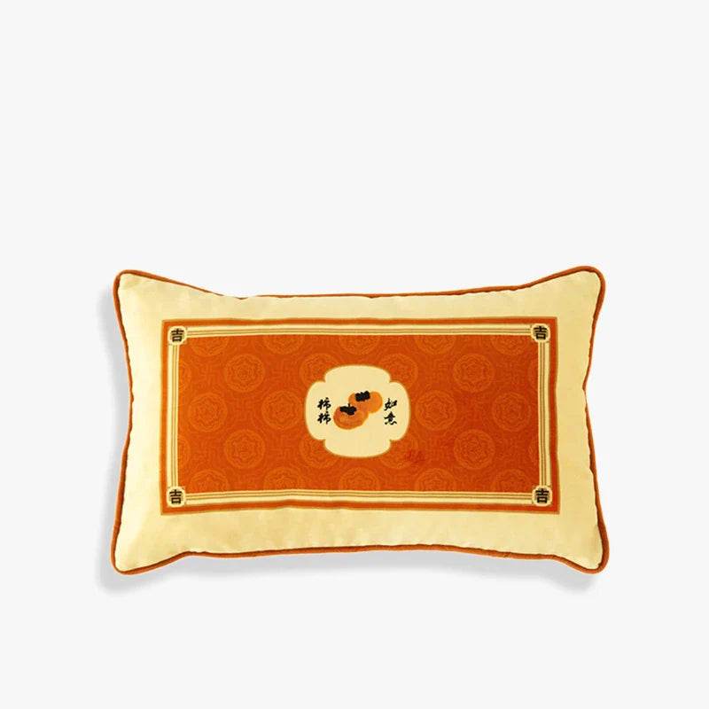 Chinoiserie Orange Throw Pillow Cushion Persimmons Blessings - SinoCultural -- SJZBZ034A01