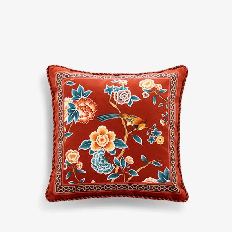 Chinoiserie Oriental Elegance Red Pillow Cushion Floral Reverie - SinoCultural -- SJZBZ032A01
