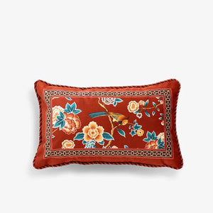 Chinoiserie Oriental Elegance Red Pillow Cushion Floral Reverie - SinoCultural -- SJZBZ032A01