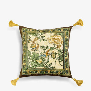 Chinoiserie Original Flowers and Birds Green Throw Pillow - SinoCultural -- SJZBZ046A01