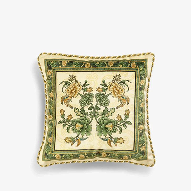 Chinoiserie Original Flowers and Birds Green Throw Pillow - SinoCultural -- SJZBZ046A01