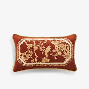 Chinoiserie Original Flowers and Birds Red Throw Pillow - SinoCultural -- SJZBZ049A01