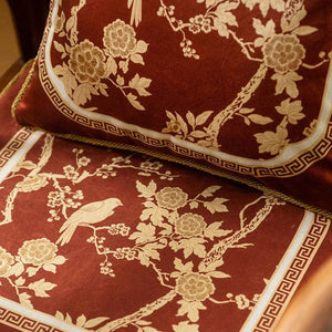Chinoiserie Original Flowers and Birds Red Throw Pillow - SinoCultural -- SJZBZ049A01