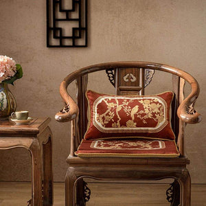 Chinoiserie Original Flowers and Birds Red Throw Pillow - SinoCultural -- SJZBZ049A01