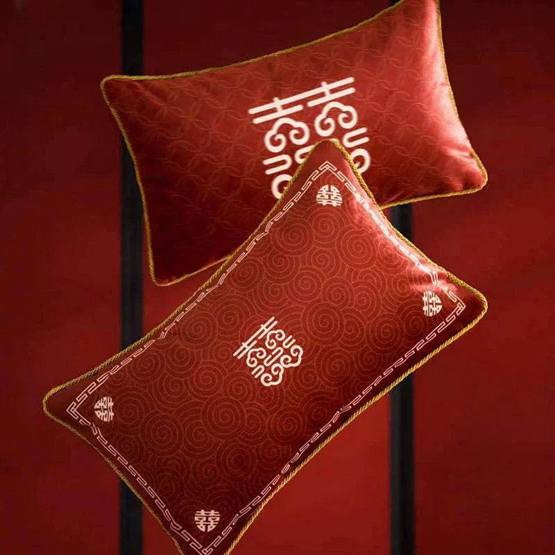 Chinoiserie Original Joyful Red Wedding Celebration Pillow - SinoCultural -- SJZBZ057A01