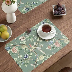 2-Piece Chinoiserie Placemat Waterproof Heat Resistant Blue Table Mat - SinoCultural -- TM025A30