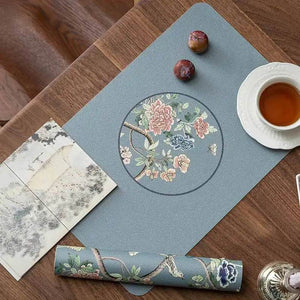 2-Piece Chinoiserie Placemat Waterproof Heat Resistant Blue Table Mat - SinoCultural -- TM025A30