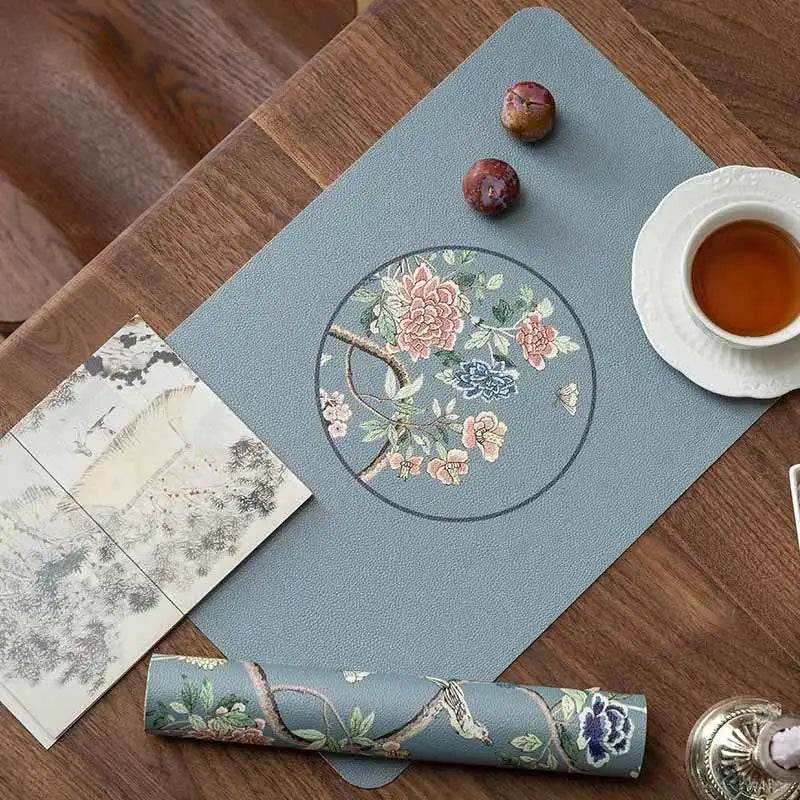 2-Piece Chinoiserie Placemat Waterproof Heat Resistant Blue Table Mat - SinoCultural -- TM025A30