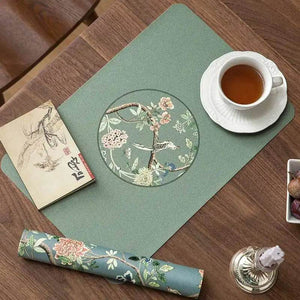 2-Piece Chinoiserie Placemat Waterproof Heat Resistant Blue Table Mat - SinoCultural -- TM025A30
