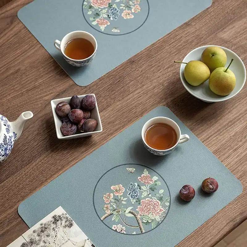 2-Piece Chinoiserie Placemat Waterproof Heat Resistant Blue Table Mat - SinoCultural -- TM025A30