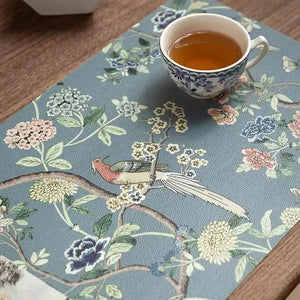 2-Piece Chinoiserie Placemat Waterproof Heat Resistant Blue Table Mat - SinoCultural -- TM025A30