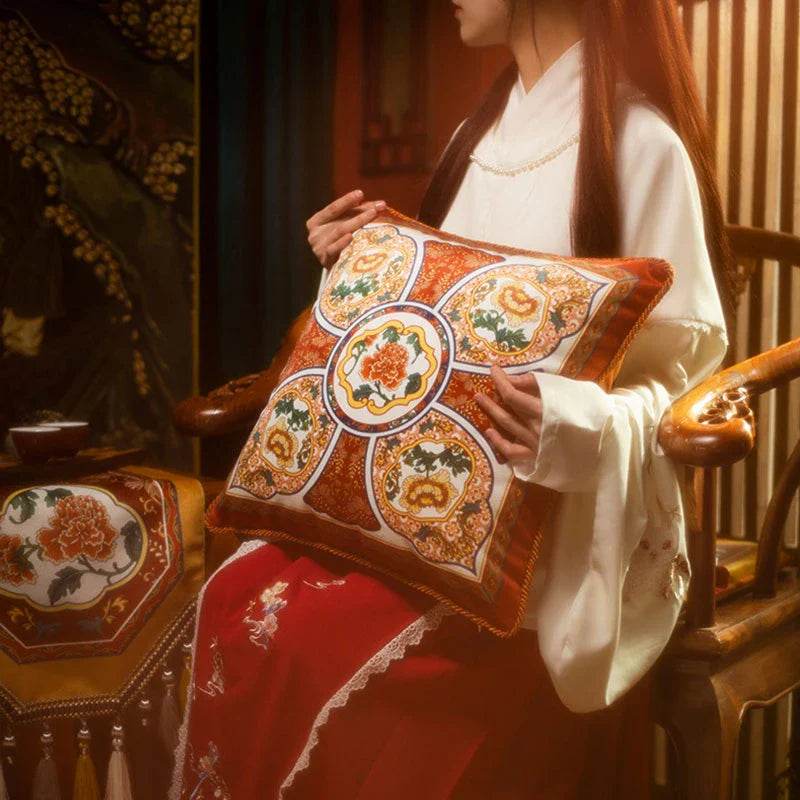 Chinoiserie Red-Yellow Classic Retro Luxurious Throw Pillow - SinoCultural -- SJZBZ056A01