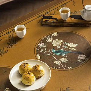 Chinoiserie Retro Stain Resistant Leather Coffee Table Mat - SinoCultural -- TM028A4060
