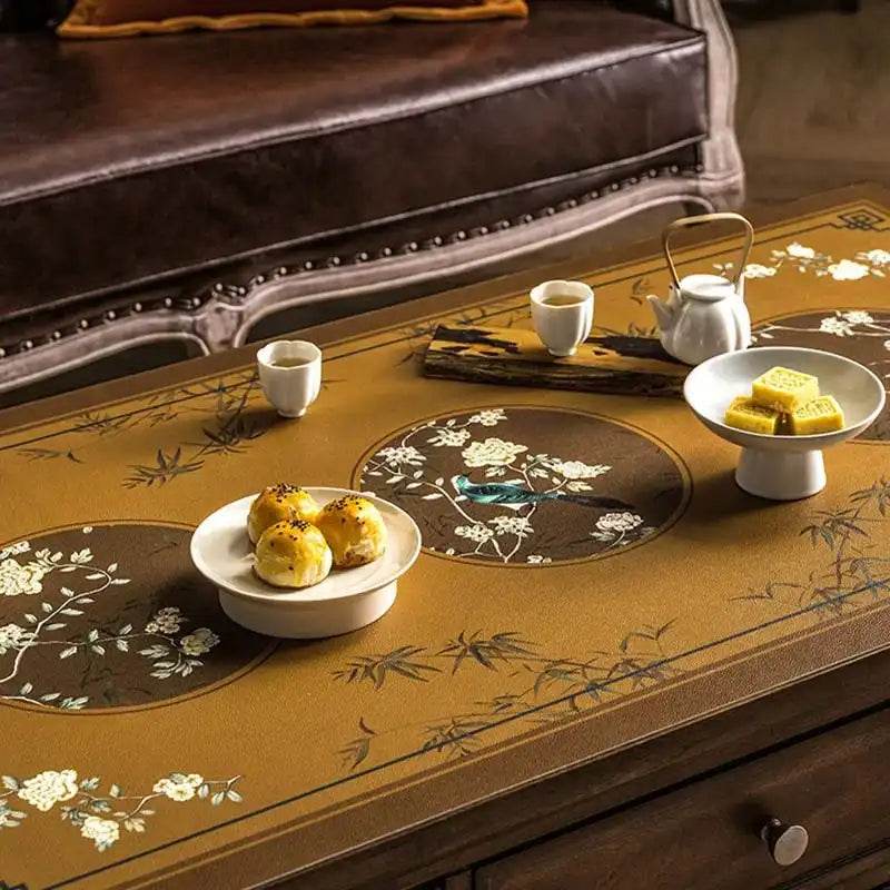 Chinoiserie Retro Stain Resistant Leather Coffee Table Mat - SinoCultural -- TM028A4060